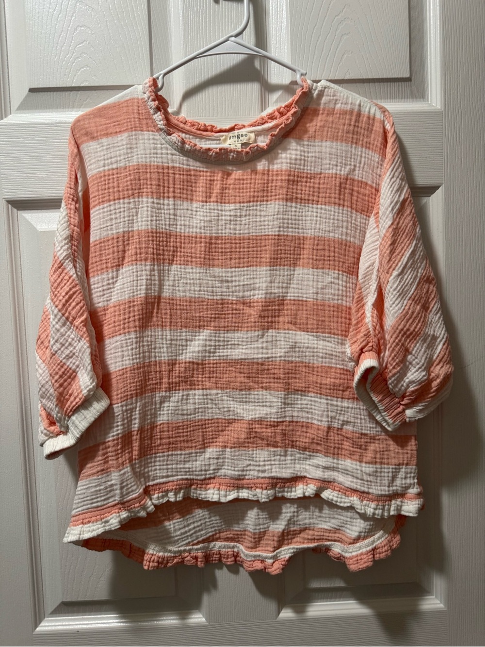 Umgee Coral and White Striped Lightweight Top